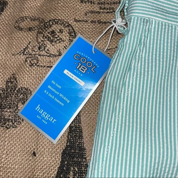 Haggar NWT! Seersucker Cool18 Turquoise/White Striped Short Size 38W - Picture 10 of 12